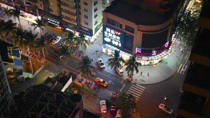 海南三亚城市夜景航拍
