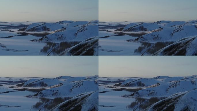 航拍牙克石清晨山脉雪景