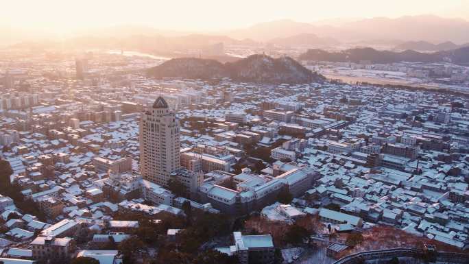 台州府城雪后日出航拍