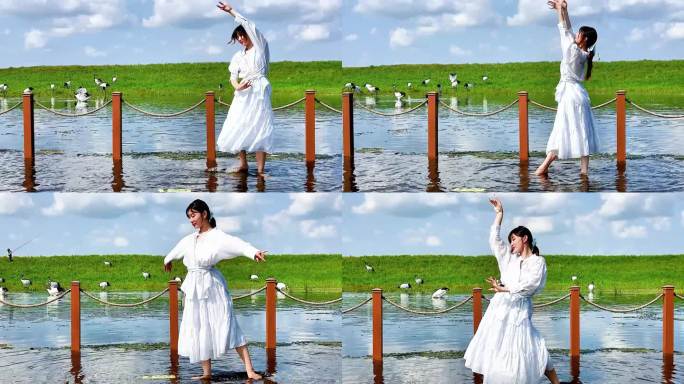扎龙自然保护区跳鹤舞的女孩