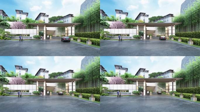 现代小区大门入口景观动画素材