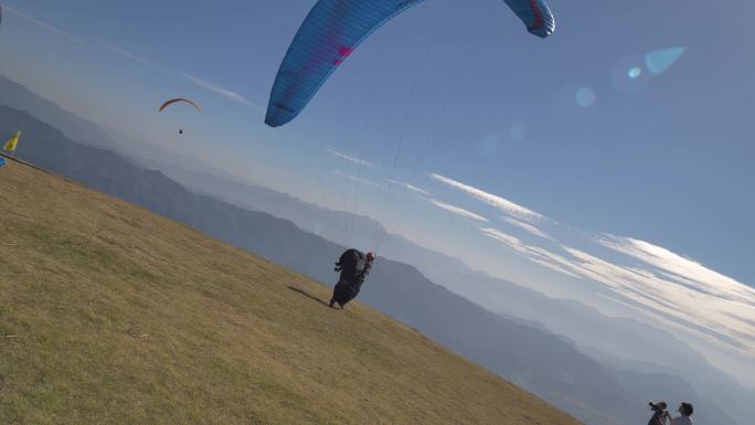 滑翔伞起飞空中高山航拍4k