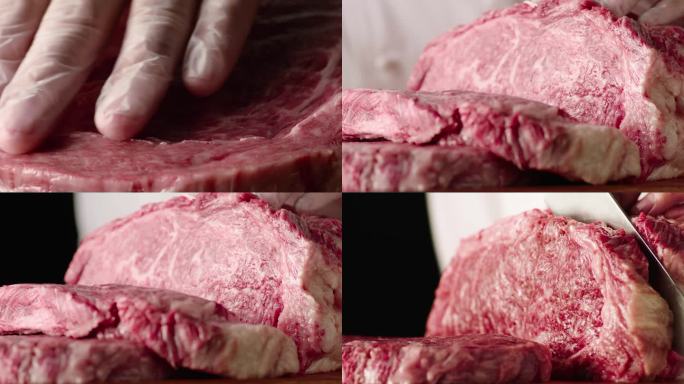 4K现切牛肉新鲜牛肉食材特写刀工切牛肉
