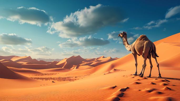 风景沙漠孤独之骆驼