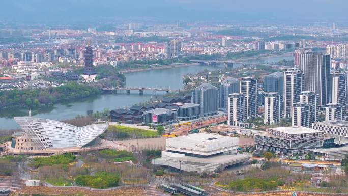 金华市婺城区婺州古城景区航拍城市地标大景