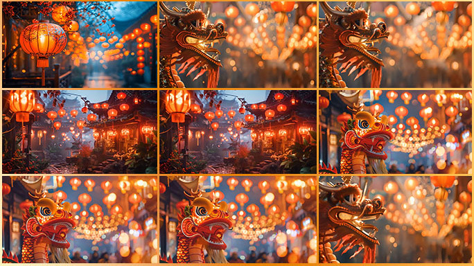 中国传统庆典 龙年灯笼张灯结彩 喜庆节日