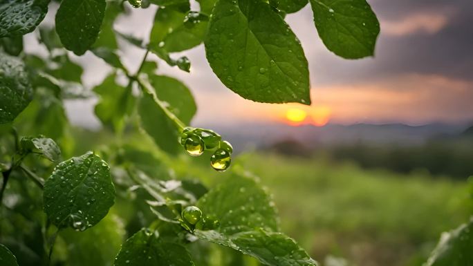 夕阳下的雨露