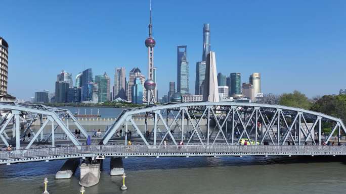 上海苏州河外白渡桥陆家嘴CBD航拍