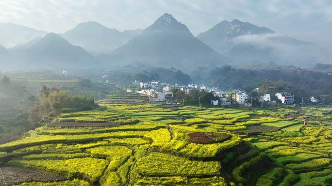 山间 大山 阳光 清晨 晨雾 梯田