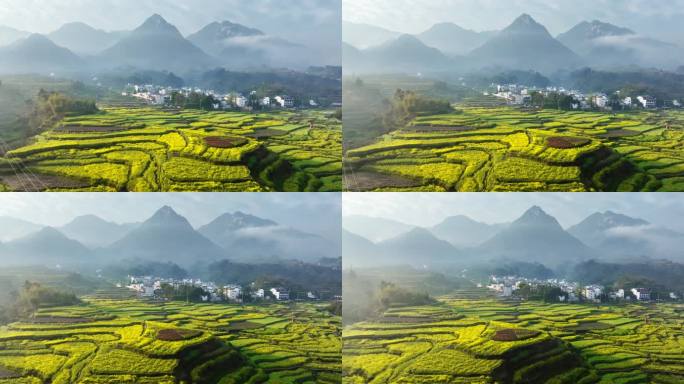 山间 大山 阳光 清晨 晨雾 梯田