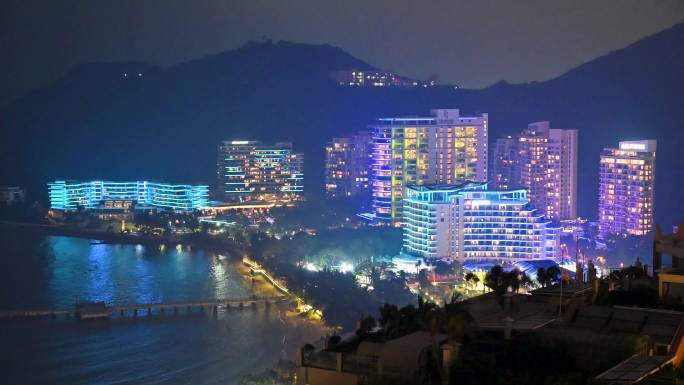 海南三亚城市夜景航拍