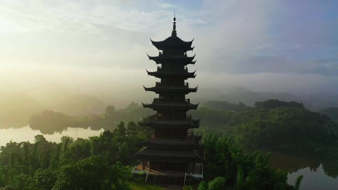 重庆万盛青山湖塔夕阳航拍