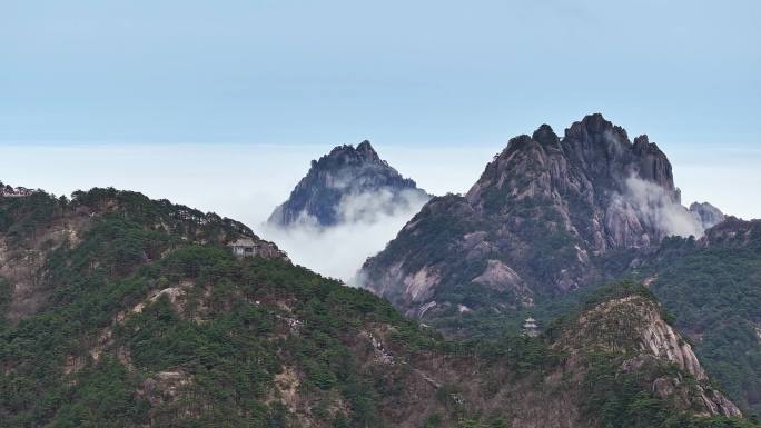 黄山 航拍 云海 西海 奇松怪石