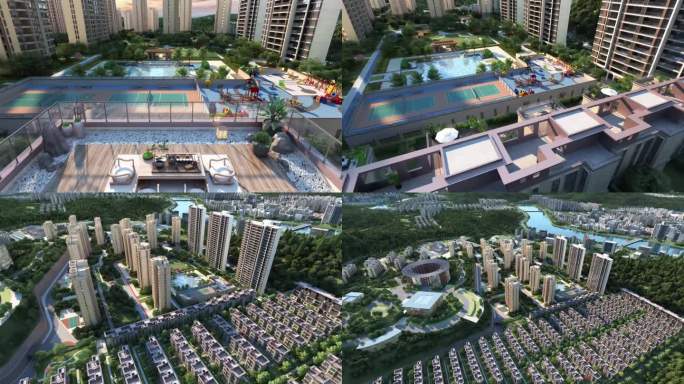 俯瞰大型住宅区位绿化动画素材