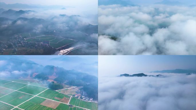 浙江衢州开化山区农村云海风景风光航拍延时