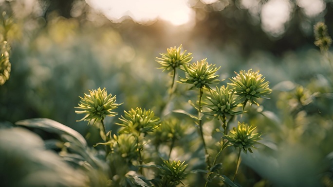 植物在夕阳下唯美景色