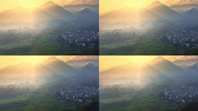 山间 大山 阳光 清晨 晨雾 梯田