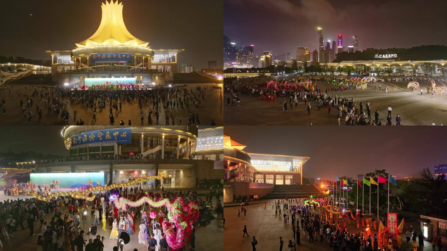 4k航拍会展中心南宁传统国际舞龙比赛