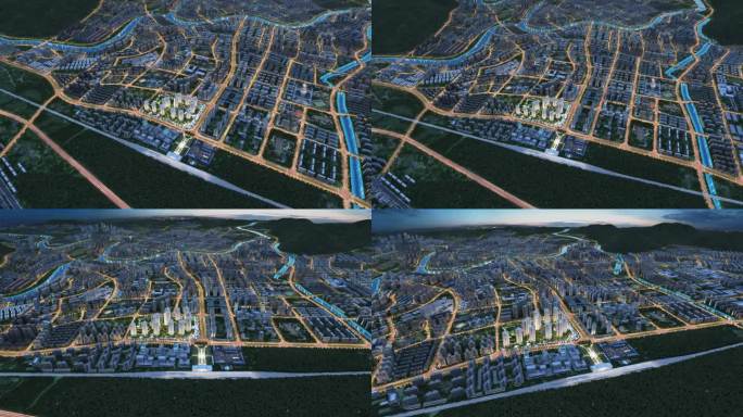 俯拍洋房小区夜景区位动画素材