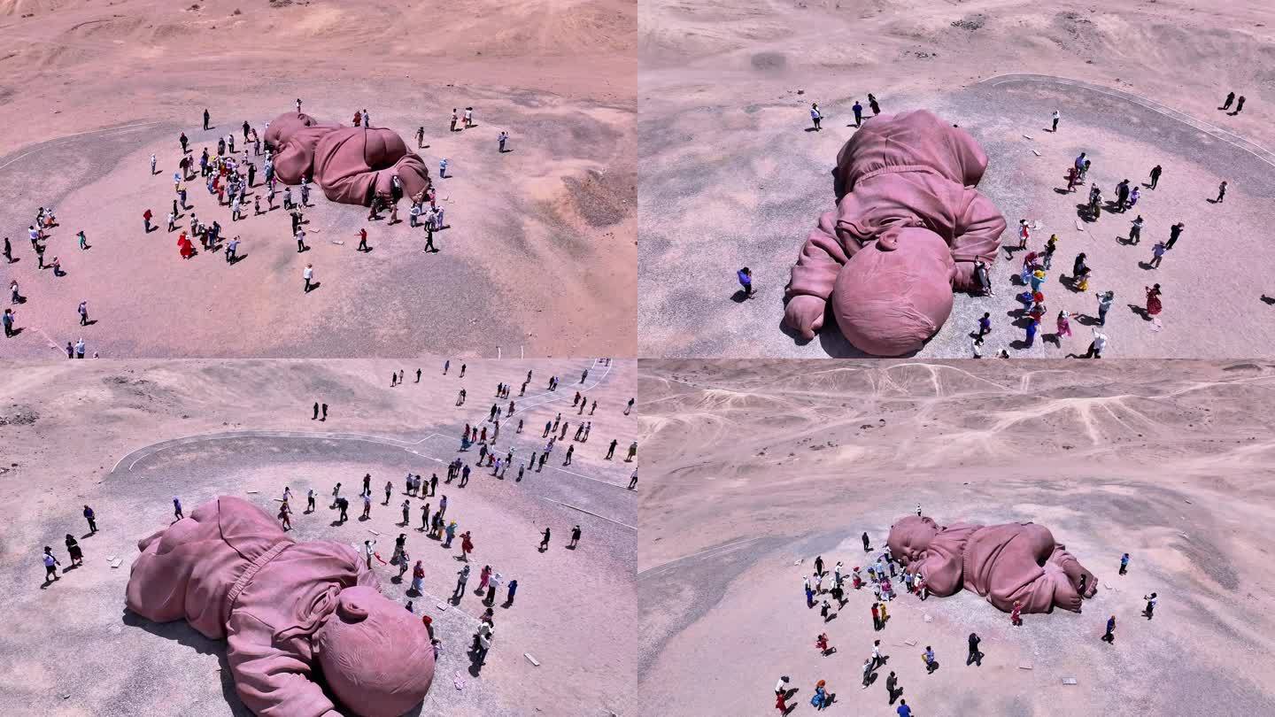 甘肃瓜州《大地之子》沙漠巨婴航拍素材