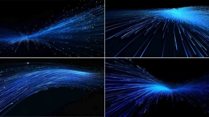 蓝色粒子光线和虚拟数据传输高速运动的光束