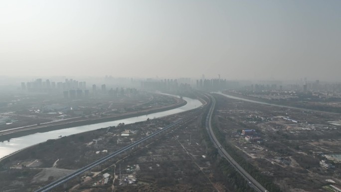 航拍浏阳河第六道湾高铁铁路桥3