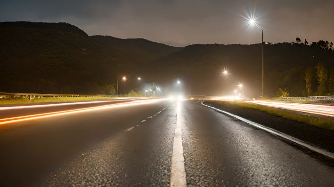 头灯道路汽车乡村夜路