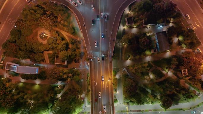 长沙夜景橘子洲大桥湘江中路车流交通航拍立