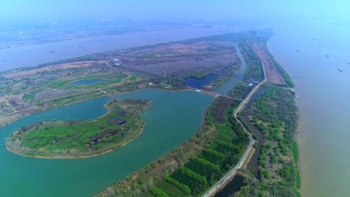 南京江宁段新济州航拍湿地