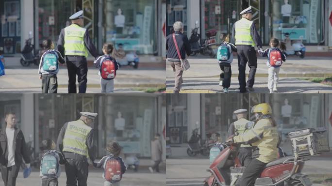 公安民警交警带小学生过马路（含灰片视频）