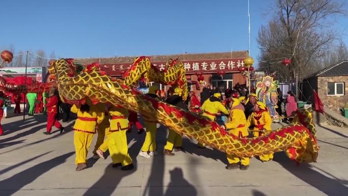 农村新年过年舞龙舞狮敲锣打鼓吹喇叭