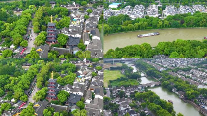 江苏苏州市姑苏区寒山寺风景风光航拍江南水