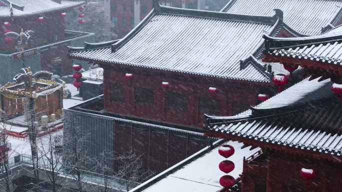 航拍西安大雁塔大慈恩寺雪景