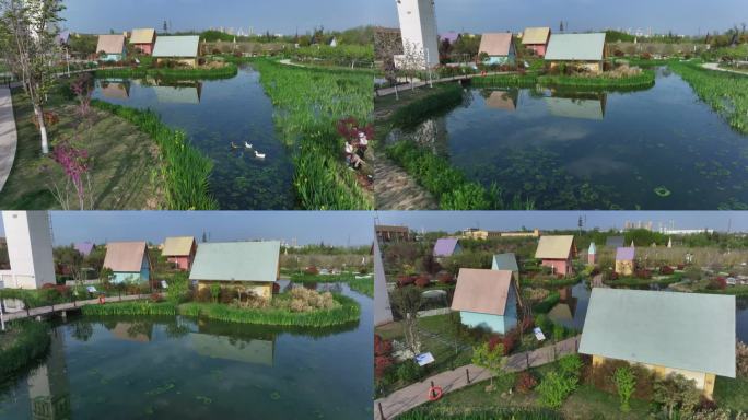 西安地标航拍航天净水厂公园童话建筑小镇