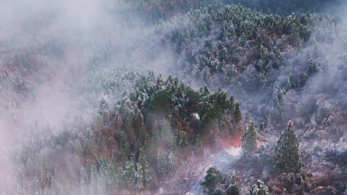 航拍冬天云海山川森林雾凇