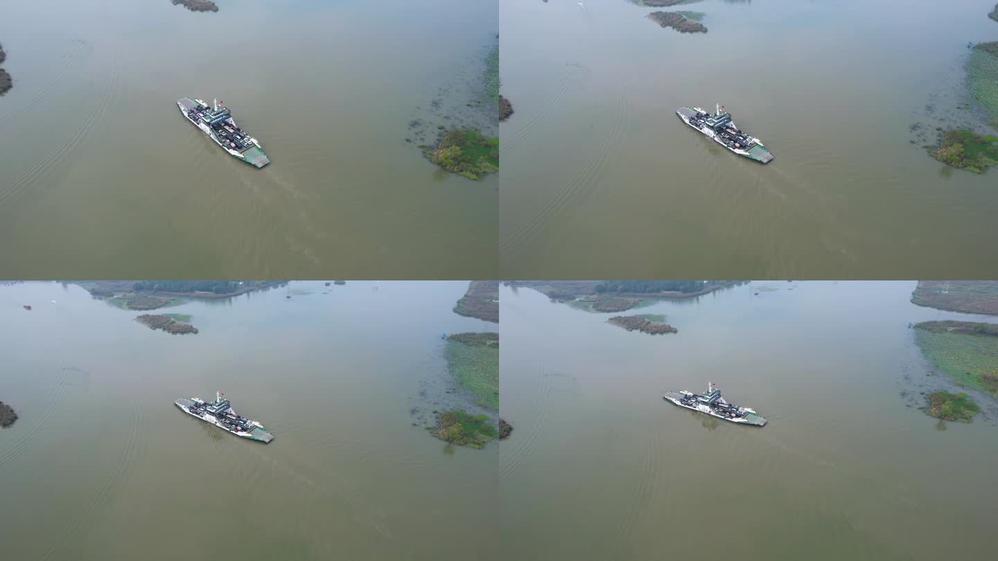 枣庄微山湖秋季自然风光轮渡游船航拍
