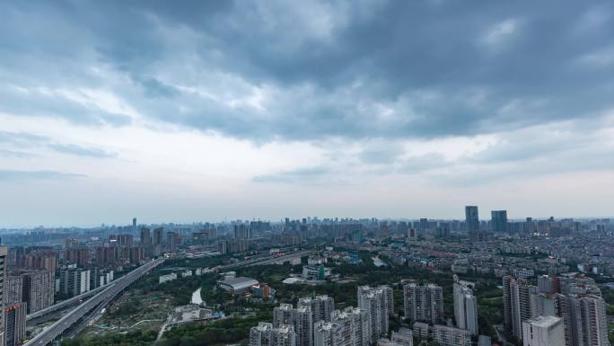 城市天空延时城市日转夜城市亮灯延时