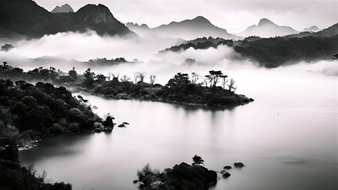 山水意境黑白风景