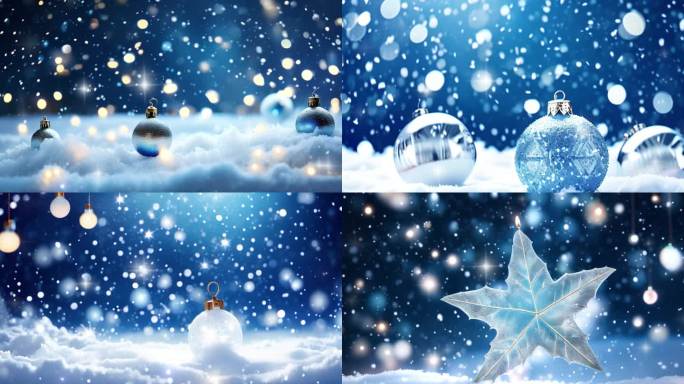 白色小灯飘雪蓝色温馨浪漫视频led圣诞树