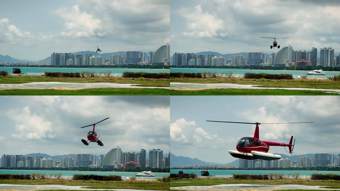 海南三亚湾观光直升机降落
