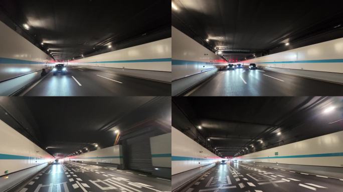 汽车在隧道穿梭飙车开车第一视角马路公路道
