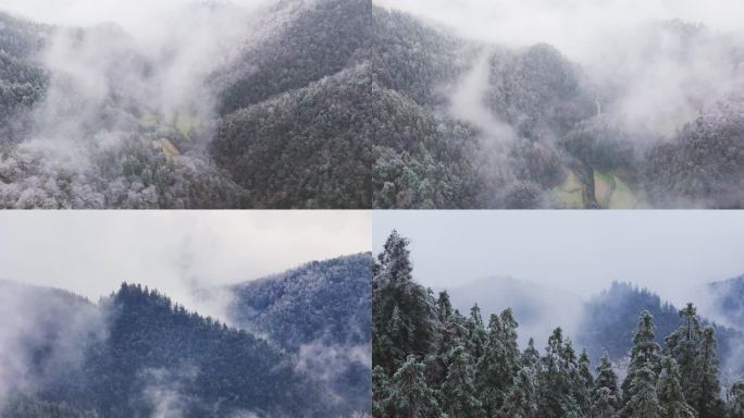 航拍雾凇大气雪景山脉