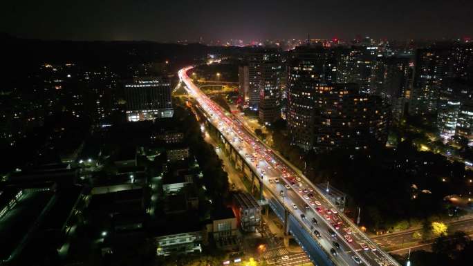 杭州钱塘江复兴立交桥夜晚夜景航拍复兴大桥