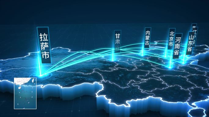 视频素材——拉萨辐射全国地图