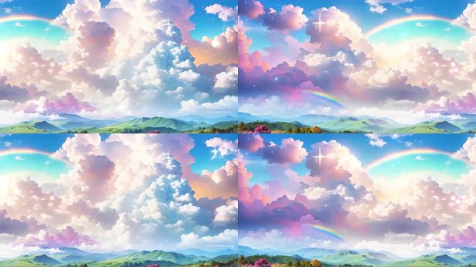 8K宽屏大屏唯美梦幻彩虹童话治愈天空背景