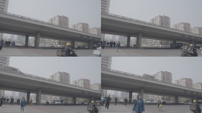 北京国贸CBD环境人行道大桥人流车流