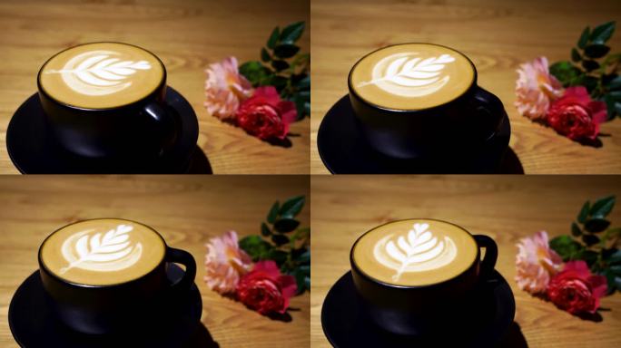 郁金香图案拉花的咖啡，咖啡的拉花艺术