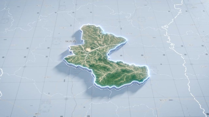 宝塔区地图云中俯冲干净简约亮色三维区位