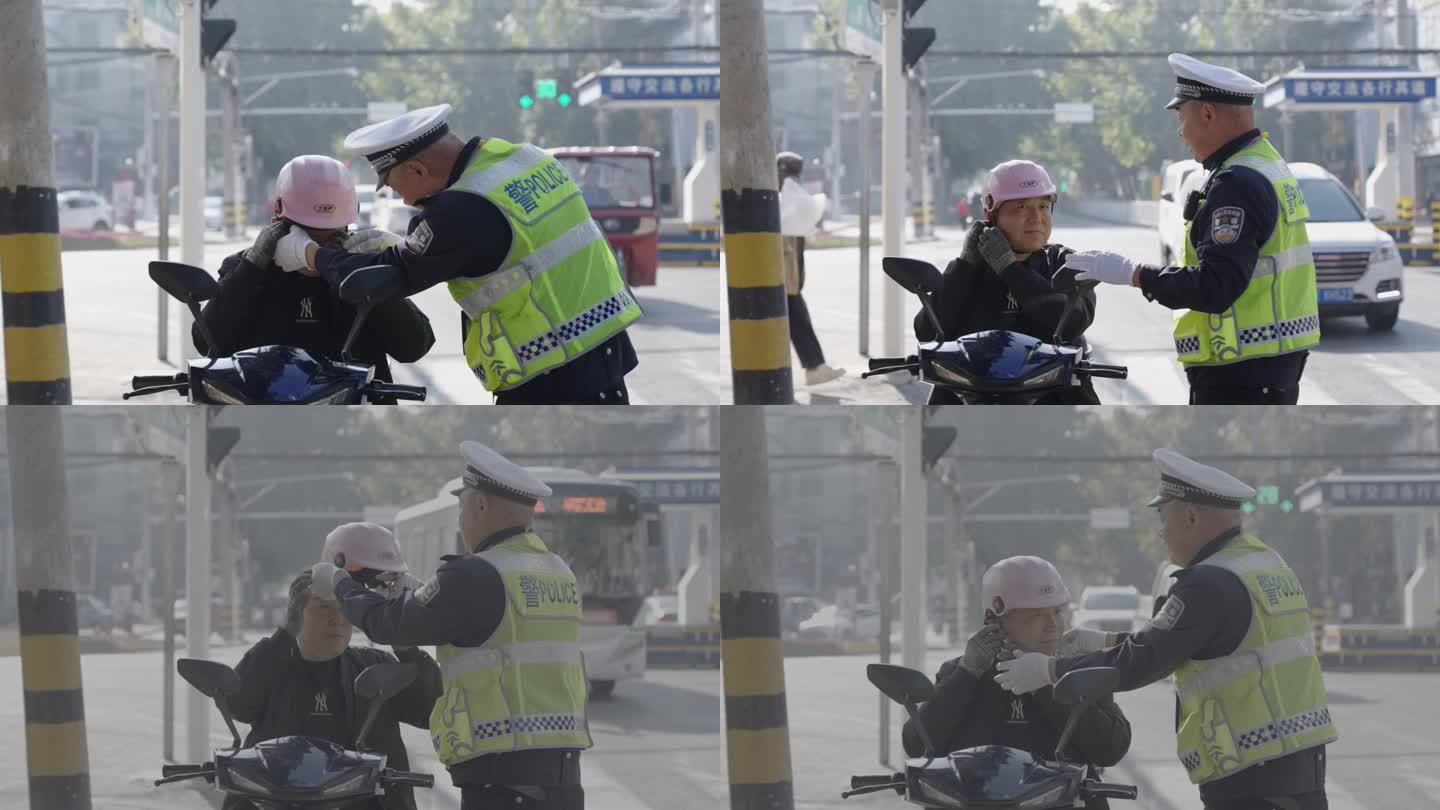 公安交警给群众带头盔（含灰片视频）