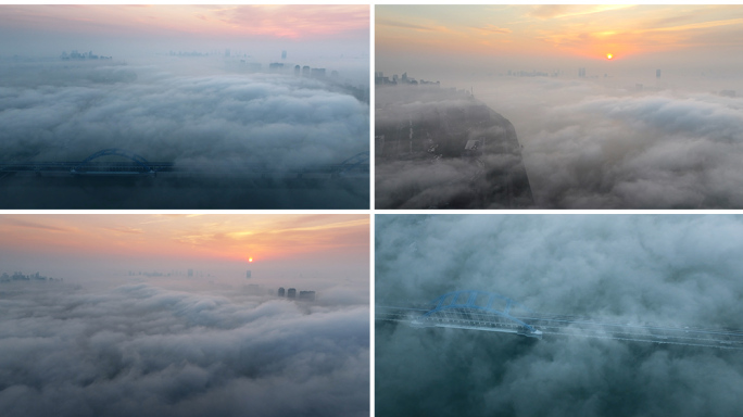 杭州清晨日出平流雾